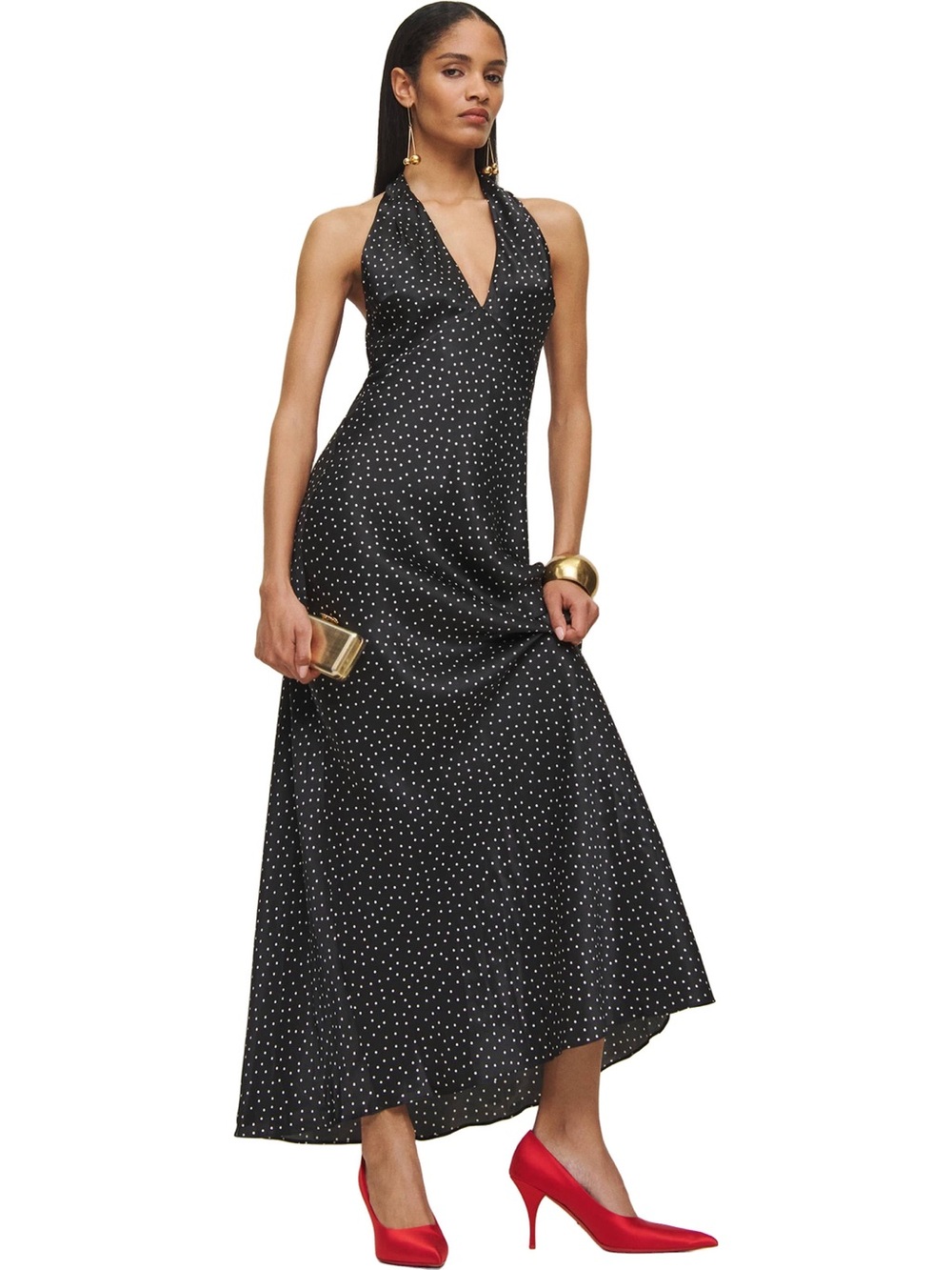 Reformation Daniela Silk Polka Dot Black Maxi Dress 6 - Picture 4 of 11